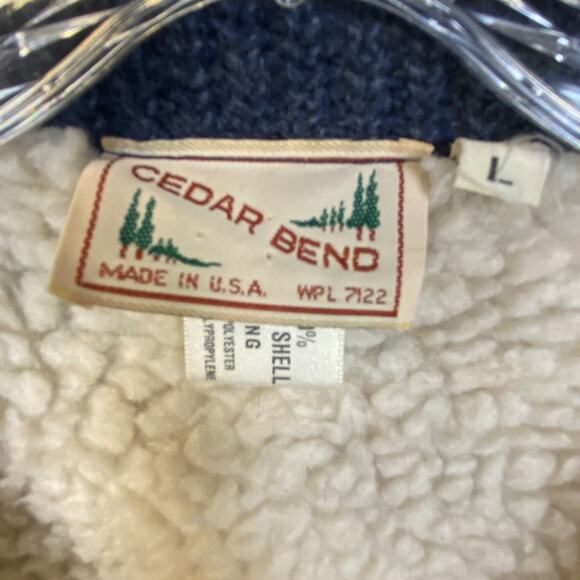 Vintage Mens L CEDAR BEND Sweater Vest Faux Sherpa Lining Blue Zip Front Grandpa - Picture 7 of 8